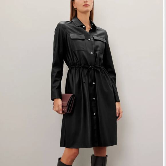 Hugo Boss Black Faux Leather Mini Dress SIZE 6 Blouson Career Work Designer $600 - Picture 1 of 13